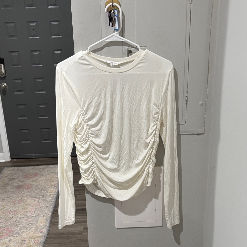 Cream Ruched Long Sleeve Top